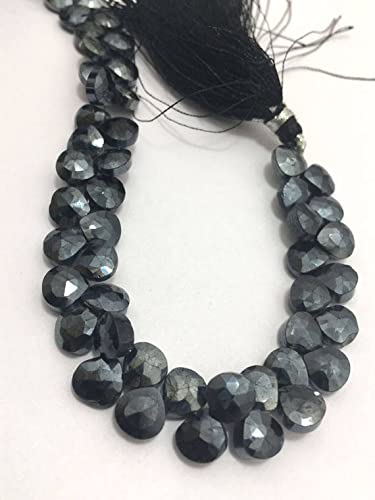 LKBEADSSilver Quoted Black Spinal Faceted Hearts 7 to 8 mm 8"/Gemstone Beads/Semi Precious/Black Spinal Hearts/Faceted Black Spinal