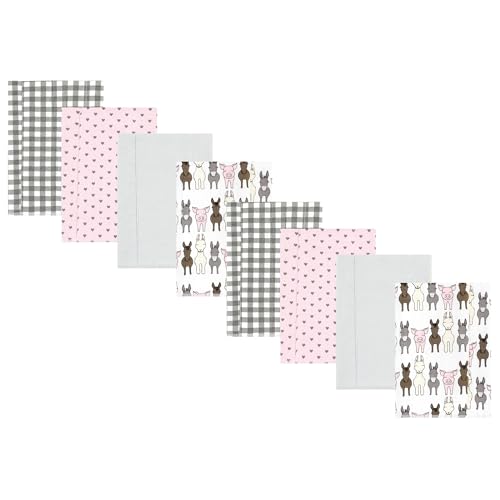 Image of Hudson Baby Cotton Poly Flannel Burp Cloths Multipack, Farm Friends Pink 8-Pack, One Size