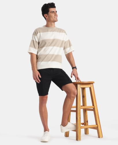 Image of Jockey UM24 Men Super Combed Cotton Rich Striped Oversized T-Shirt