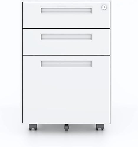 Miniatura 9 de Archivador con ruedas de 3 cajones, archivador móvil de metal con cerradura, archivador debajo del escritorio para tamaño legalcartaA4 para el hogar