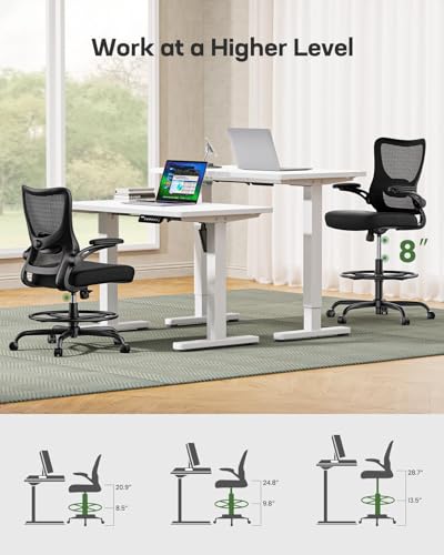Image of Marsail Drafting Chair, Tall Office Chair with 2D Lumbar Support, Standing Desk Chair with Padded Flip-Up Armrests & Adjustable Footrest Ring, Black,Pack of 5