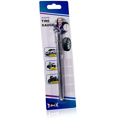 TrexNYC Car Tire Pressure Gauge 10-50 PSi Tire Gauge, Heavy Duty Pencil Tire Gauge, Stainless Steel Body for Cars, Trucks, RVs and Bicycles (Standard)