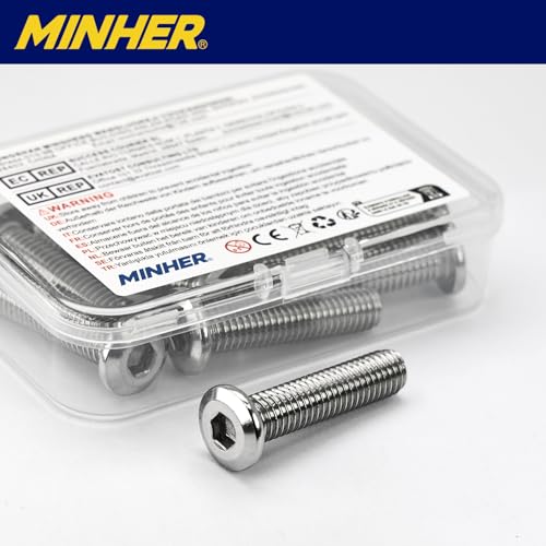MINHER 20 Sätze M4 x 6mm Schrauben,Flachkopfschrauben, A2 V2A Edelstahl Flachkopf-Innensechskantschrauben für Möbel(mit Innensechskantschlüssel)