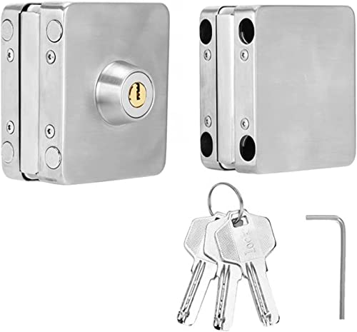Ranbo No-Drill Frameless Double-Sided Glass Door Lock, 304 Stainless Steel, for 10-12 mm Glass Doors, with 5 Keys - Image 3