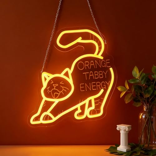 Image of inchOrange Tabby Energy inch Cat Neon Light - Playful & Vibrant LED Wall Art for Cat Lover's Home Office, Living Room, Kitchen & Cozy Nook Decor, Dimmable USB with Hanging Kit, Whimsical Feline-Themed Gift