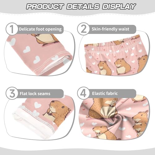 Boccsty Cute Capybara Pink Hearts Girls Leggings Kids Yoga Pants Dance Active Tights 4T3