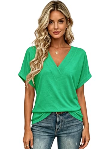 Image of T Shirts Short Sleeve V Neck Tees Womens Tops Beach Vacation Fashion Clothes 2026 Casual Summer Spring Fall Outfits