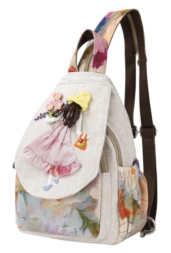 Image of Womens Boho Cotton Hemp Cloth Backpack | Vintage Embroidered, Casual Purse, Handbags, Messenger Bag