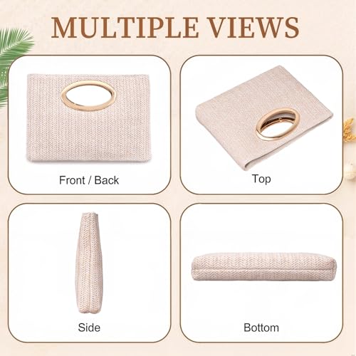 Image of Clutch Purses for Women, Women's Evening Handbags Crossbody Shoulder Handbags, Handle Straw Clutch for Women Summer Clutch Straw Evening Bag