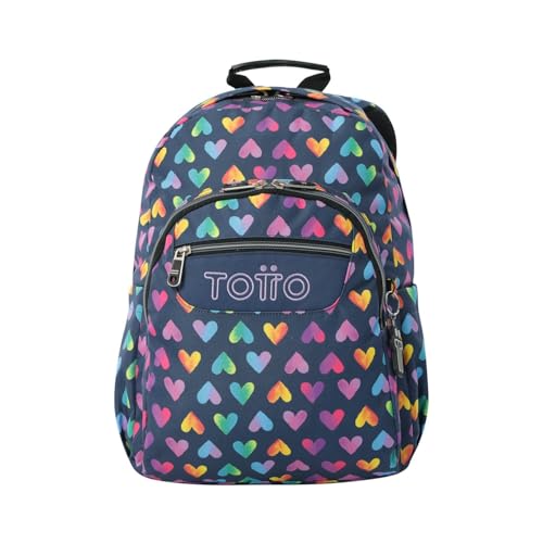 TOTTO - Mochila Escolar Adaptable a Carro, Modelo Acuareles, Capacidad 20 L, Bolsillo para Pc 14', 2 Bolsillo Botella, Espaldar Ergonómico con Flujo de Aire, Cómodas Correas en S, Estampado Latty