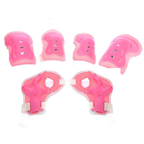 LEORX 6 stuks knie-ellebogen, polsbeschermers, beschermpads, tandwiel voor kinderen, rolschaatsen, skateboarden, fietsen (roze)