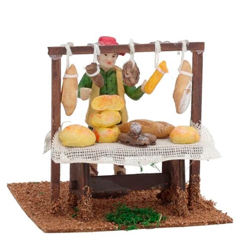 Acan Tradineur Figurine de poste de boulanger pour crèche de Noël en bois et résine, stand, boulangerie, crèche, décoration traditionnelle, 12 x 10,5 cm