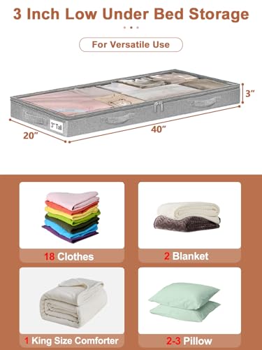 Image of punemi Low-Profile Under Bed Storage Containers, 20 x 40 x 3 in, 4 Pack