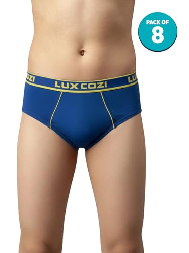 Image of Lux Cozi Boy's Super Combed Cotton Outer Elastic Solid Brief with Ultra Soft Waistband | Colors May Vary |Pack of 8