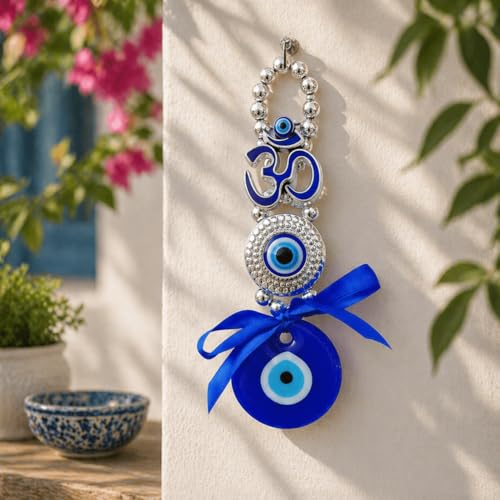 Image of Jaipur Ace Elegant Blue Evil Eye Wall Hanging Nazar Charm with Bells & Tassel for Home Decor, Entrance Protection, Lucky Feng Shui Hanging Ornament Gift for Positive Energy (Evil Eye 2)