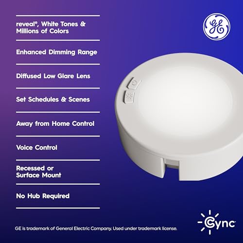 Image of Cync GE Reveal HD+ Color Changing Smart Puck Lights, Wi-Fi, 3-Pack