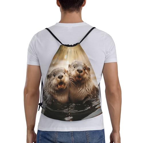 cute otter print Drawstring Bag Sack Gym Bag Ditty Bag for Gym Traveling, Hiking, Yoga, Shopping for Adult2