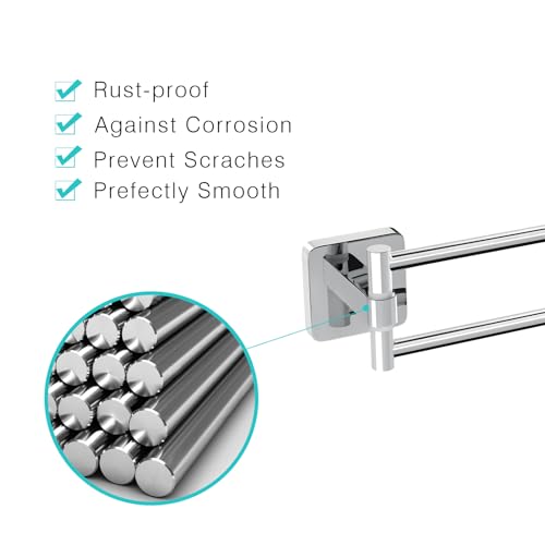 JASSFERRY Wall Mounted Swivel Towel Rail, Towel Rack Holder With 2 Swivel Bars for Kitchen Bathroom Polished Chrome - Image 3