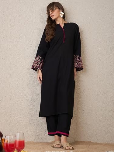 Image of INDO ERA Women's Embroidered Anarkali Kurta Pant Set with Dupatta | Cord Set For Women Cotton