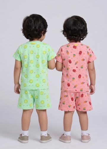 Image of Chandrika Baby Boys & Girls Regular Fit 100% Cotton Half Sleeve Jhabla & Shorts Set Pack of 3