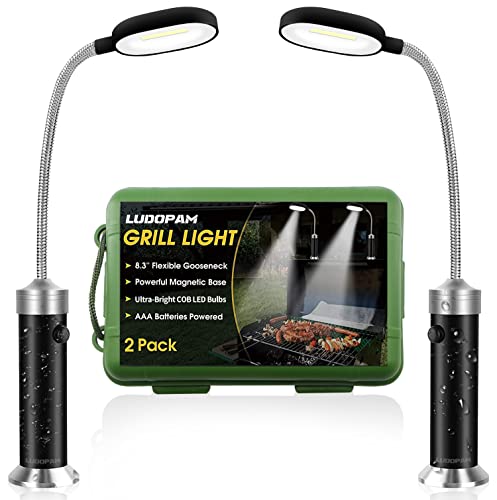 LudoPam LED Grill Light for BBQ Barbecue,Magnetic Base, Grilling Accessories Gifts for Men Women, 360 Degree Flexible Neck, Water & Heat Resistant 2 Pack