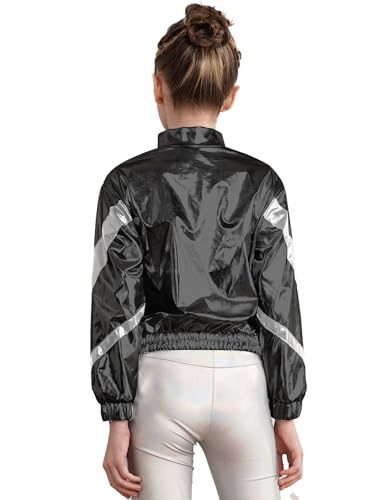 Jhaoyu Kids Girls Metallic Dance Outfits Stripe Jacket Coat Corp Top And Waist Pants Modern Hip Hop Dancing Tracksuit2