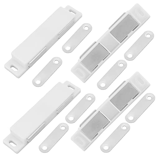 MroMax 8Pcs Double Magnetic Catchs 3.74' Long Plastic Cabinet Latches for Kitchen Closet, Bathroom Cupboard, Drawers and Shutters with Mounting Screws (Large White)