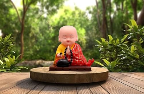 Image of YBN Moving Hand Solar Powered Monk Statue for Car Dashboard Home Decor and Office | Buddhaa| Solar Powered Moving Hand (Small) (Monk)
