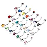 Anillos decorativos, 21 piezas, barra para ombligo, piercing corporal con diamantes imitación, barra para ombligo, anillos piedras preciosas para mujeres y hombres adultos (color aleatorio), pend