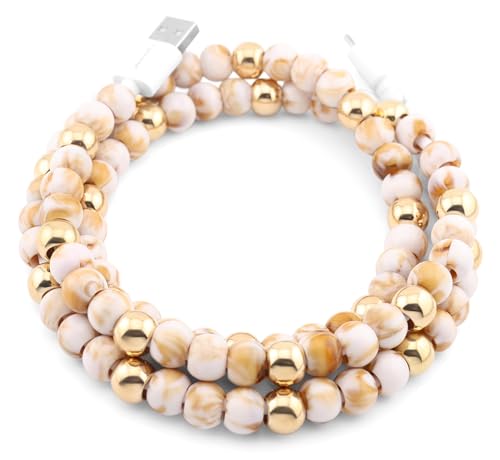 Image of Stylish Beaded Phone Charger Cable Colors USB Charging Cord for Smartphones (USB A to USB C, Marble & Gold, 6.6ft)