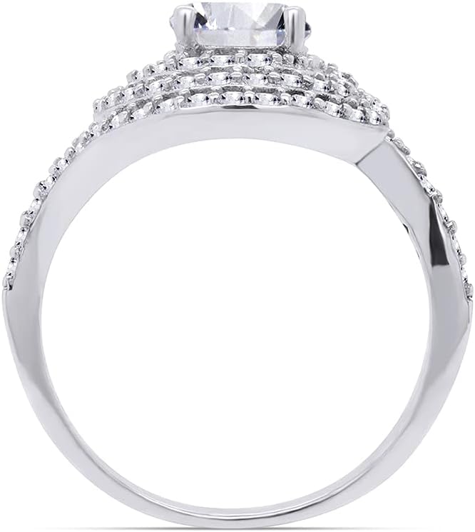 SAVEARTH DIAMONDS 6MM Center, Round Cut Sparkling White Cubic Zirconia Bypass Cluster Engagement Ring In 14k Gold Over Sterling Silver Jewelry Gift For Women's Birthday