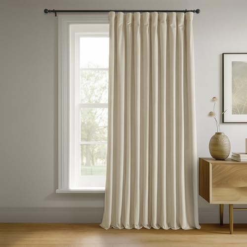 HPD Half Price Drapes Signature Velvet Thermal Blackout Curtains for Living Room 108 Inch Long (1 Panel) Rod Pocket Insulated Blackout Curtains for Bedroom Window Curtains, 100W x 108L, Ivory