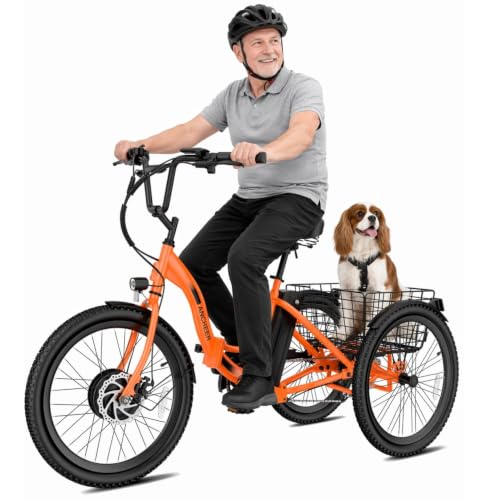 Image of ANCHEER Electric Tricycle for Adults, Peak 600W Folding Electric Trike, 24 inch 499Wh Ebike for Seniors, 15.5MPH Electric Bike, Removable Battery, 3 Wheel, LCD, Rear Differential, Basket