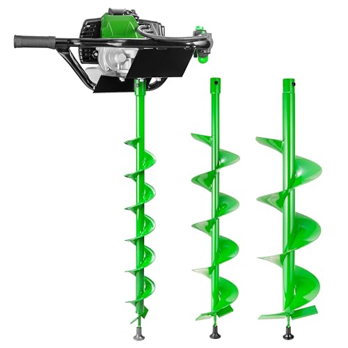 52cc Petrol Earth Auger Fence Post Hole Borer with 3 Drill Bits (100mm 150mm 200mm) Heavy Duty Ground Digger for Fencing Planting & Landscaping