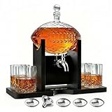  Carafe à décanter avec 4 verres à whisky et à vin – Pour le bureau, la maison ou une fête – Cadeau pour mari, fête des pères, hommes, amateurs de sport – Liqueur, scotch et bourbon 1400 ml, Superbowl,