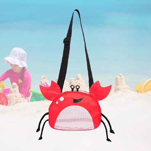 Image of Crab-Shaped Mesh Beach Toy Bag with Adjustable Shoulder Strap - Fun and Functional Sand Toy Storage for Kids