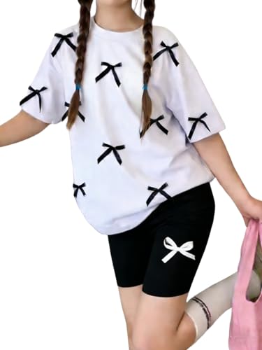 Image of Kids Girl Clothes Heart Print Short Sleeve Top and Shorts Cute Girl Summer Outfits Short Set