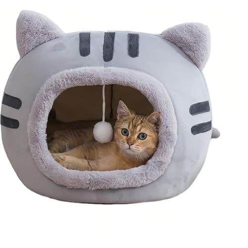 TOOWOO 猫 ドームハウス 猫はうす ドーム 屋外 猫ハウス ドーム型 猫 ベッドドーム 小型犬 猫用 犬猫兼用 暖かい ふわふわ 折りたたみ式寝マット マット クッション 保温防寒 猫犬小動物用 室内用厚み 冬 寒さ対策 可愛い おしゃれ (L,グレ