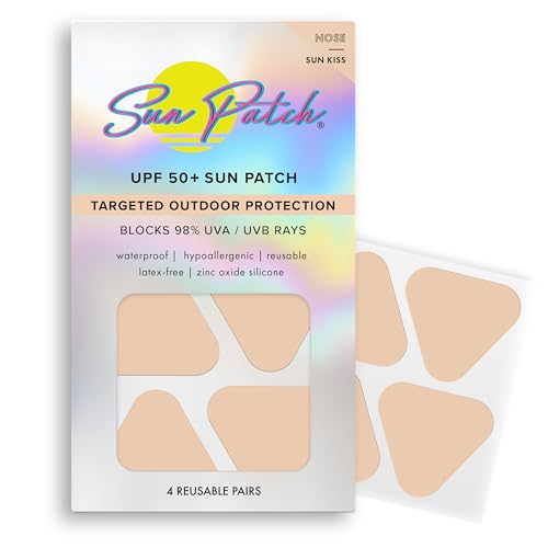Sun Patch Reusable Sunblock Patches for Nose 100% Silicone Sunscreen Nose Patches for UV Protection Face Stickers with UPF 50 1 Pack/4 Patches Sunkiss (Nude) (Golf Surf Swim Ski & Snow)