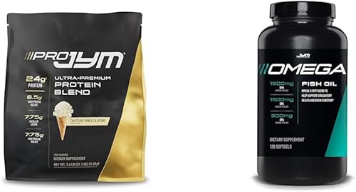 JYM Supplement Science PRO JYM 45 porciones  Vainilla de Tahití y mg, Omega 3 de alta potencia, EPA, DHA, DPA para soporte cerebral, corazón y