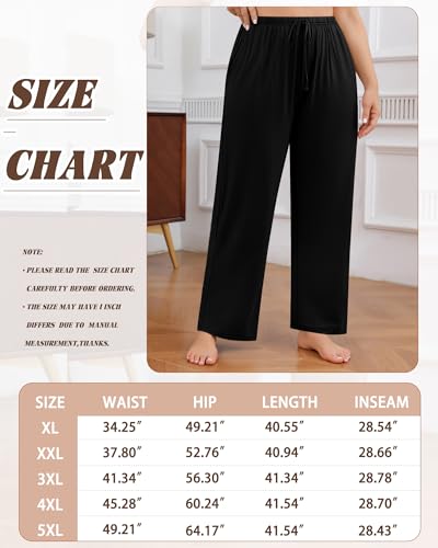 Locoowai Pacote com 3 calças de pijama femininas plus size, modal, perna larga, para ioga, com bolso