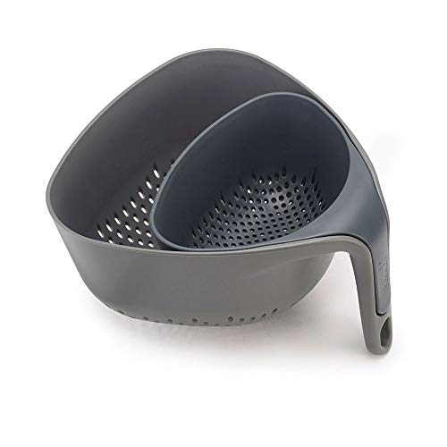 Joseph Joseph Nest - Lot de 2 passoires empilables, stable et non basculante, pour légumes, pâtes, sans BPA, Gris