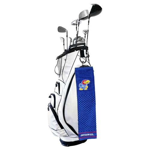 Image of Team Golf NCAA Kansas Jayhawks Embroidered Golf Towel Embroidered Golf Towel, Checkered Scrubber Design, Embroidered Logo