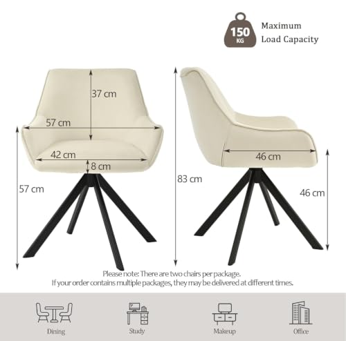 Image of Set of 6 Chairs 360 Degree Rotating New Legs Stylish, Modern, Elegant & Comfortable Velvet Arms Chairs for Dinning Living Hotel Cafe (2 Chairs) (Cream Set of 6)