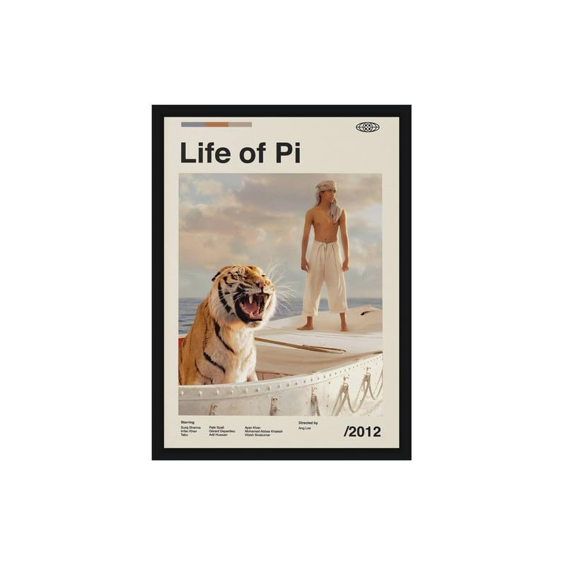 Image of BLINKART Life Of Pi Vintage Movie Poster Frame 8x12 Inch | Premium 300 GSM Paper Wall Print | Mid Century Vintage Film Artwork for Home, Bedroom, Living Room, Office | Framed Photo Decor