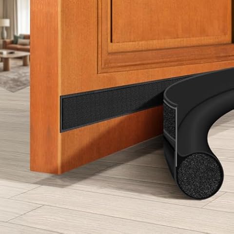 HomeProtect Door Draft Stopper 36 Inch Adjustable Door Draft Blocker Door Guard Reduce Cold Air, Light, Odor, Soundproof Door Sweep for Bottom of Door Fit for Interior/Exterior Doors, Black Cover