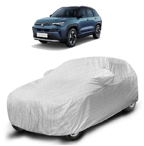 Image of Auto Hub Car Cover Compatible with Maruti Victoris with Mirror Pocket, Soft Cotton Lining, Victoris Car Cover Waterproof - Metallic Silver