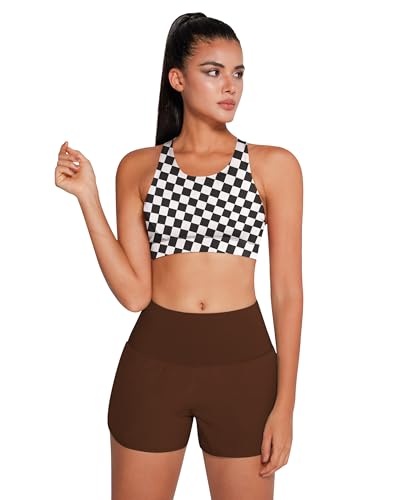 Image of QUEENIEKE BareFlow Women's Sports Bras with Phone Pocket Medium Impact Padded Racerback Workout Gym Crop Top Running Yoga Bra
