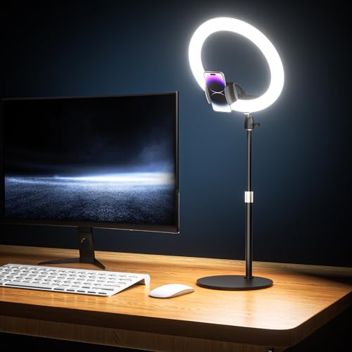 UBeesize 12 Desk Ring Light with Stand & Phone Holder - Adjustable Studio Light for PhotographyZoom Meetings YouTube TikTok Live Streaming