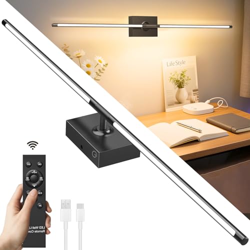 Viugreum Lange LED Wandleuchte Innen 80CM, 35W akku Wandlampe, Innen LED Dimmbar 3000K-6000K Touch Wandleuchten mit Fernbedienung, 350° Drehbare für Schlafzimmer Wohnzimmer Flur Treppenhaus Esszimmer